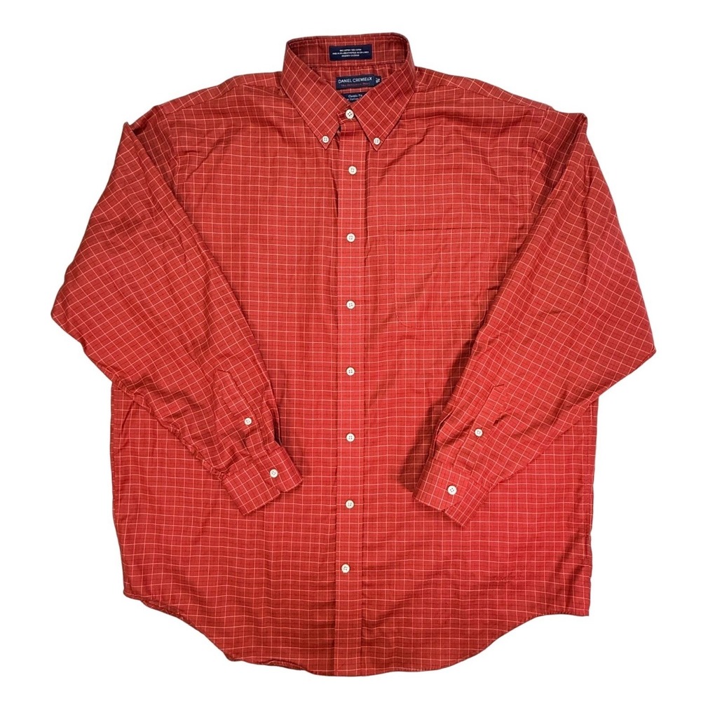 Daniel Cremieux Mens XL Red Windowpane Check Italian Fabric Button Down Shirt